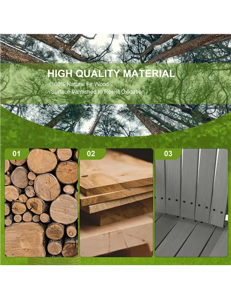 Outsunny Wood Patio Chair Bench 2 Seats w/ Centre Coffee Table, Garden Bench, Grey