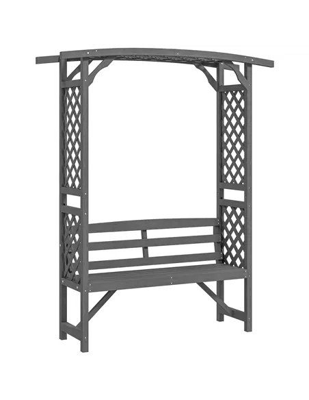 Outsunny Garden Bench, Wooden Garden Arbour with Seat for Vines/Climbing Plants, Grey