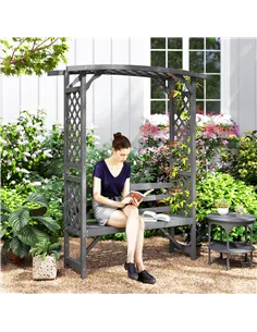 Outsunny Garden Bench, Wooden Garden Arbour with Seat for Vines/Climbing Plants, Grey 2