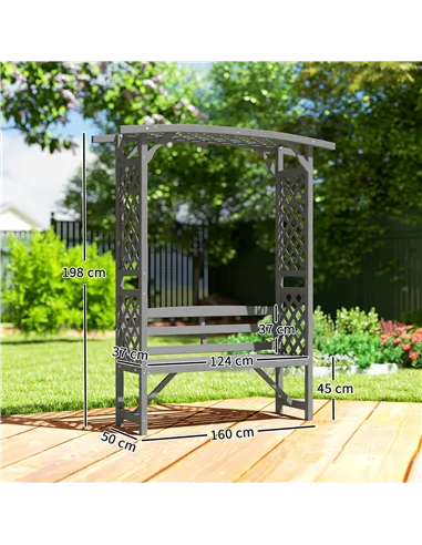 Outsunny Garden Bench, Wooden Garden Arbour with Seat for Vines/Climbing Plants, Grey