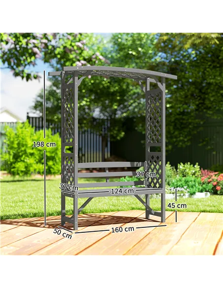 Outsunny Garden Bench, Wooden Garden Arbour with Seat for Vines/Climbing Plants, Grey