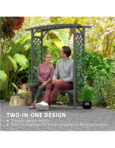 Outsunny Garden Bench, Wooden Garden Arbour with Seat for Vines/Climbing Plants, Grey