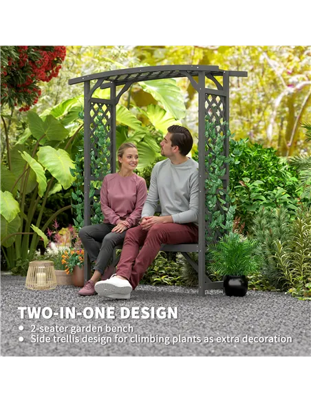 Outsunny Garden Bench, Wooden Garden Arbour with Seat for Vines/Climbing Plants, Grey