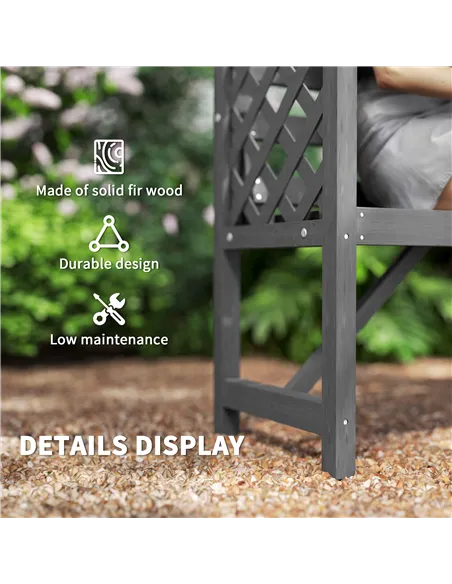 Outsunny Garden Bench, Wooden Garden Arbour with Seat for Vines/Climbing Plants, Grey