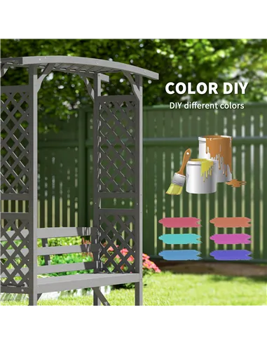 Outsunny Garden Bench, Wooden Garden Arbour with Seat for Vines/Climbing Plants, Grey