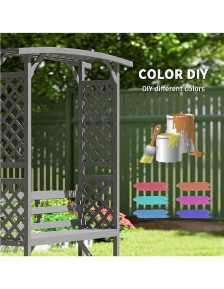 Outsunny Garden Bench, Wooden Garden Arbour with Seat for Vines/Climbing Plants, Grey