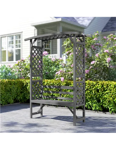 Outsunny Garden Bench, Wooden Garden Arbour with Seat for Vines/Climbing Plants, Grey