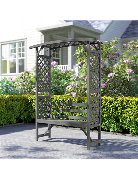 Outsunny Garden Bench, Wooden Garden Arbour with Seat for Vines/Climbing Plants, Grey