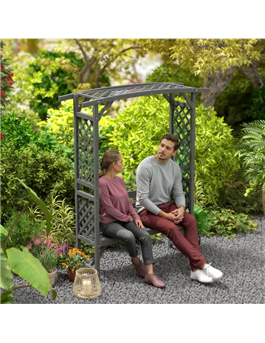 Outsunny Garden Bench, Wooden Garden Arbour with Seat for Vines/Climbing Plants, Grey