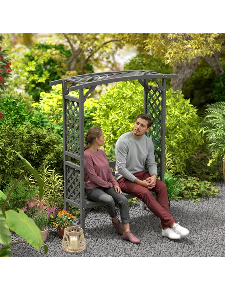 Outsunny Garden Bench, Wooden Garden Arbour with Seat for Vines/Climbing Plants, Grey