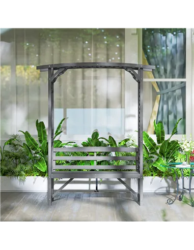 Outsunny Garden Bench, Wooden Garden Arbour with Seat for Vines/Climbing Plants, Grey