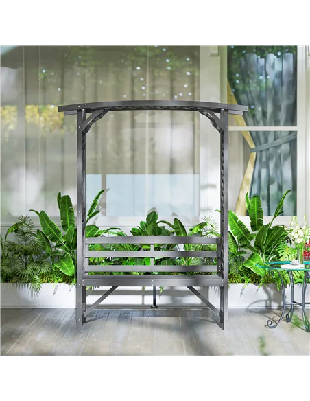 Outsunny Garden Bench, Wooden Garden Arbour with Seat for Vines/Climbing Plants, Grey