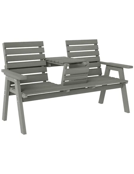 Outsunny Fir Wood Convertible 2 to 3 Seater Outdoor Garden Bench Grey