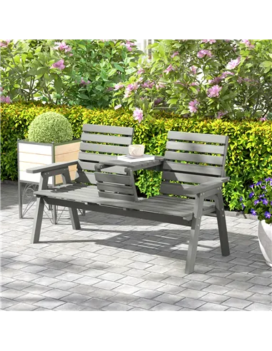 Outsunny Fir Wood Convertible 2 to 3 Seater Outdoor Garden Bench Grey