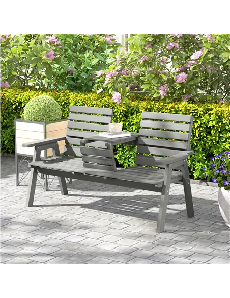 Outsunny Fir Wood Convertible 2 to 3 Seater Outdoor Garden Bench Grey