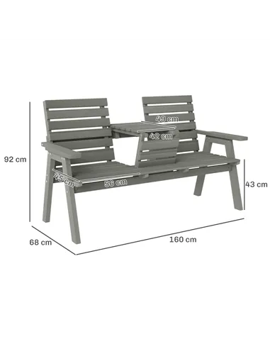 Outsunny Fir Wood Convertible 2 to 3 Seater Outdoor Garden Bench Grey