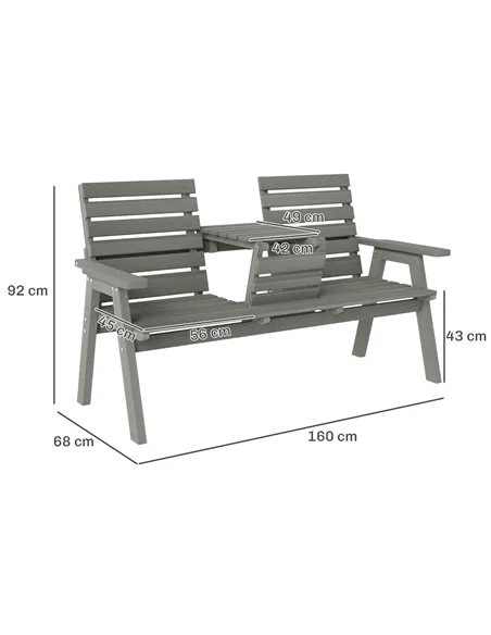 Outsunny Fir Wood Convertible 2 to 3 Seater Outdoor Garden Bench Grey