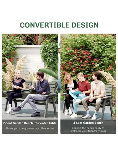 Outsunny Fir Wood Convertible 2 to 3 Seater Outdoor Garden Bench Grey