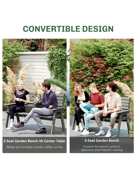 Outsunny Fir Wood Convertible 2 to 3 Seater Outdoor Garden Bench Grey