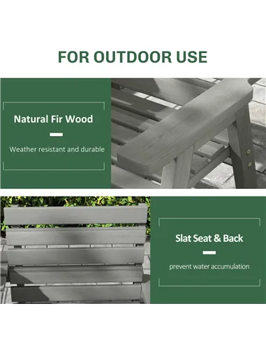 Outsunny Fir Wood Convertible 2 to 3 Seater Outdoor Garden Bench Grey