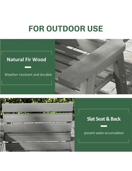 Outsunny Fir Wood Convertible 2 to 3 Seater Outdoor Garden Bench Grey