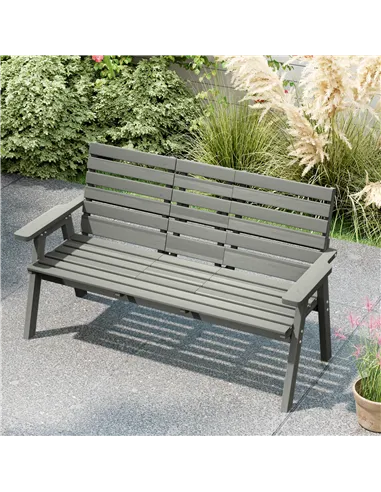 Outsunny Fir Wood Convertible 2 to 3 Seater Outdoor Garden Bench Grey