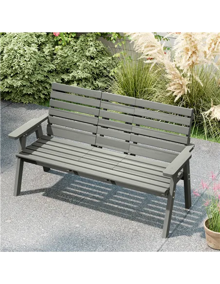 Outsunny Fir Wood Convertible 2 to 3 Seater Outdoor Garden Bench Grey