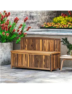 Outsunny Wood Storage Bench for Patio Furniture, Outdoor Garden Seating Tools, Brown 2