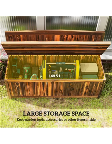 Outsunny Wood Storage Bench for Patio Furniture, Outdoor Garden Seating Tools, Brown