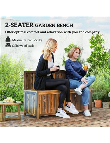 Outsunny Wood Storage Bench for Patio Furniture, Outdoor Garden Seating Tools, Brown