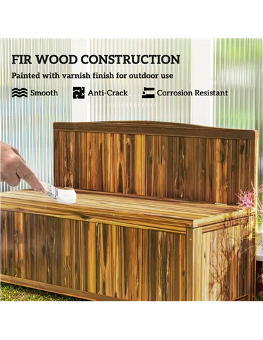 Outsunny Wood Storage Bench for Patio Furniture, Outdoor Garden Seating Tools, Brown