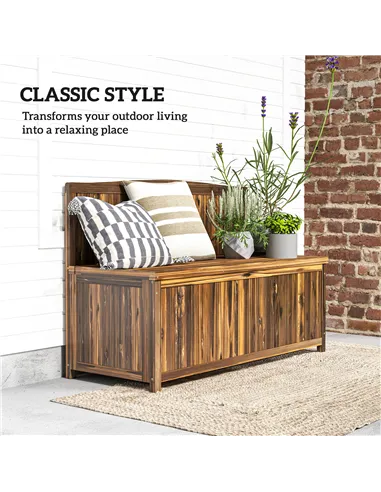 Outsunny Wood Storage Bench for Patio Furniture, Outdoor Garden Seating Tools, Brown