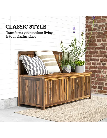 Outsunny Wood Storage Bench for Patio Furniture, Outdoor Garden Seating Tools, Brown