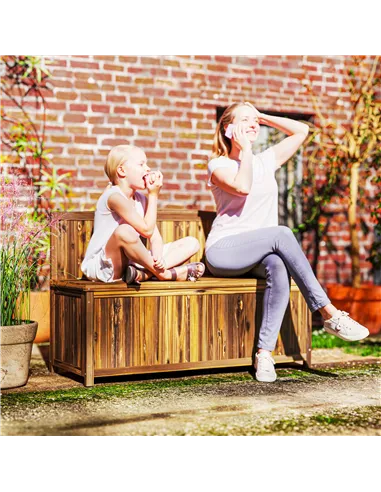 Outsunny Wood Storage Bench for Patio Furniture, Outdoor Garden Seating Tools, Brown