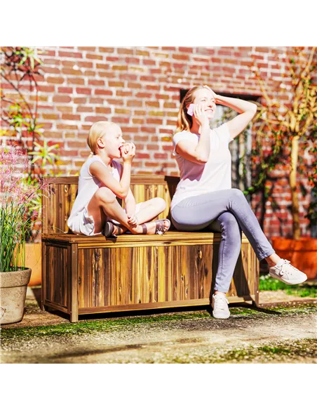 Outsunny Wood Storage Bench for Patio Furniture, Outdoor Garden Seating Tools, Brown