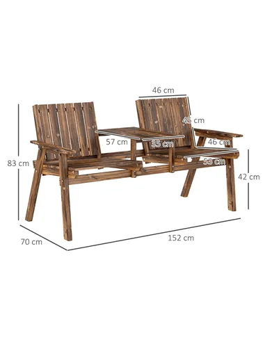 Outsunny 2-Seater Garden Bench with Table & Parasol Hole, Antique Loveseat for Porch, Patio, Carbonised Finish