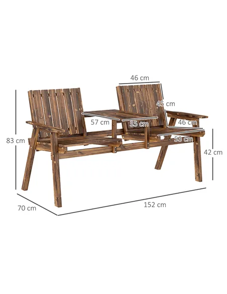 Outsunny 2-Seater Garden Bench with Table & Parasol Hole, Antique Loveseat for Porch, Patio, Carbonised Finish