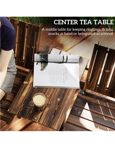 Outsunny 2-Seater Garden Bench with Table & Parasol Hole, Antique Loveseat for Porch, Patio, Carbonised Finish