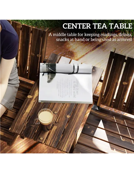 Outsunny 2-Seater Garden Bench with Table & Parasol Hole, Antique Loveseat for Porch, Patio, Carbonised Finish