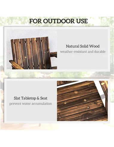 Outsunny 2-Seater Garden Bench with Table & Parasol Hole, Antique Loveseat for Porch, Patio, Carbonised Finish