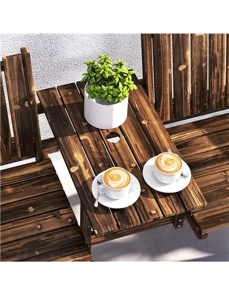 Outsunny 2-Seater Garden Bench with Table & Parasol Hole, Antique Loveseat for Porch, Patio, Carbonised Finish