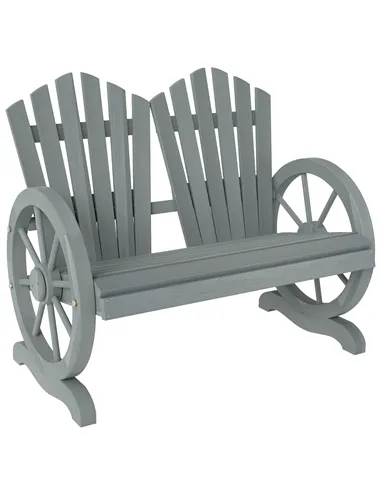 Outsunny Fir Wood Love Seats with Wheel-Shaped Armrests, Large Load-Bearing Chair, Grey