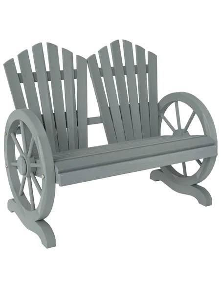 Outsunny Fir Wood Love Seats with Wheel-Shaped Armrests, Large Load-Bearing Chair, Grey