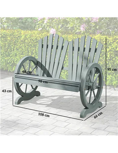 Outsunny Fir Wood Love Seats with Wheel-Shaped Armrests, Large Load-Bearing Chair, Grey