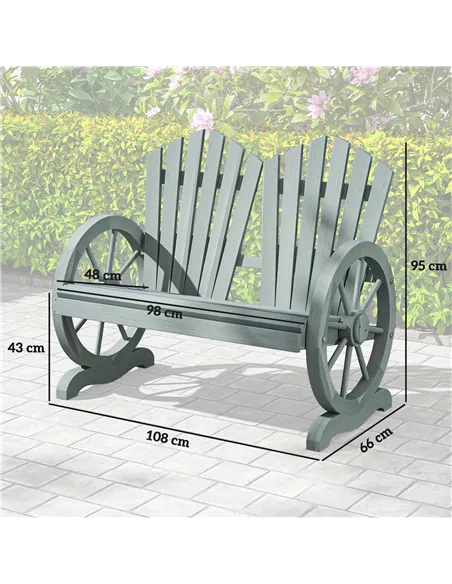 Outsunny Fir Wood Love Seats with Wheel-Shaped Armrests, Large Load-Bearing Chair, Grey