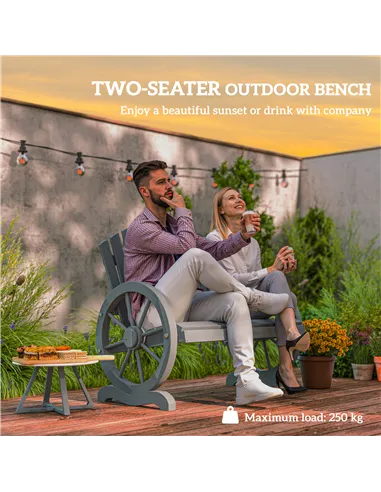 Outsunny Fir Wood Love Seats with Wheel-Shaped Armrests, Large Load-Bearing Chair, Grey