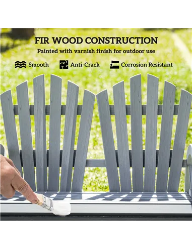 Outsunny Fir Wood Love Seats with Wheel-Shaped Armrests, Large Load-Bearing Chair, Grey