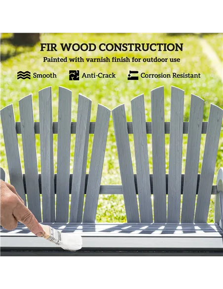 Outsunny Fir Wood Love Seats with Wheel-Shaped Armrests, Large Load-Bearing Chair, Grey