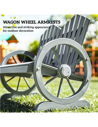Outsunny Fir Wood Love Seats with Wheel-Shaped Armrests, Large Load-Bearing Chair, Grey