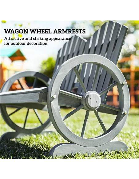 Outsunny Fir Wood Love Seats with Wheel-Shaped Armrests, Large Load-Bearing Chair, Grey
